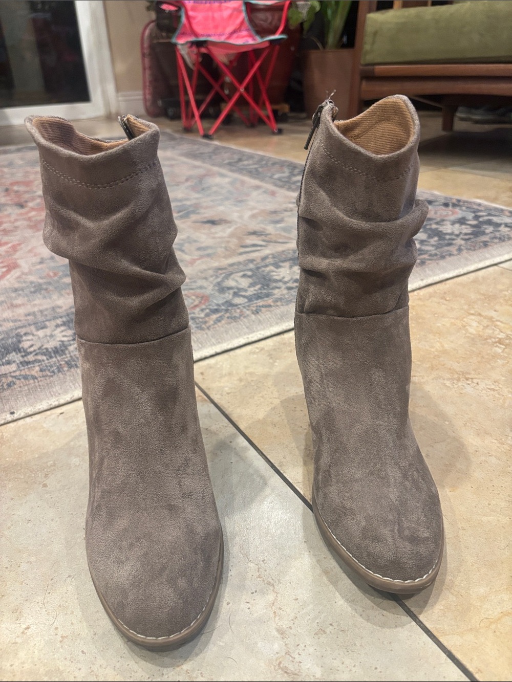 Euro Style  Women's Taupe Suede Mid-Calf Slouch Boot with Side Zip size 7..5 - Picture 11 of 14